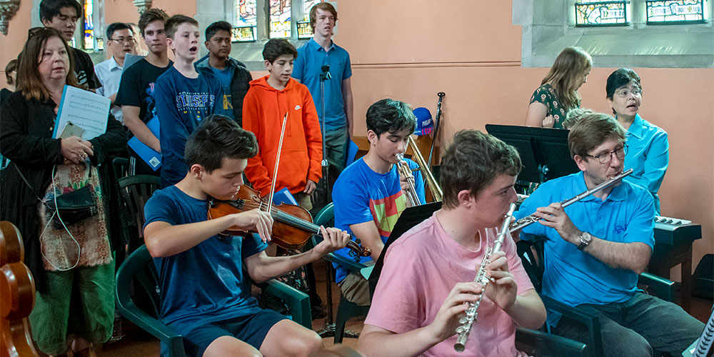 band and choir during mass